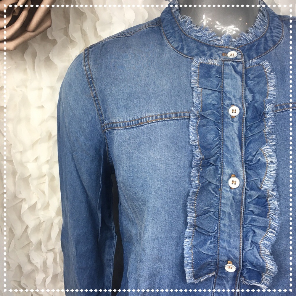 SPLENDID | Nordstrom Blue Chambray Ruffle Top NEW - Picture 3 of 8